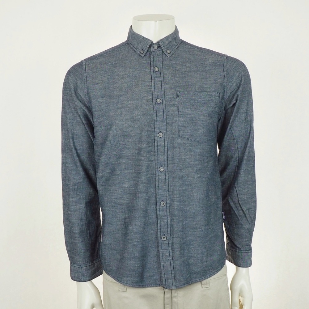 Patagonia Bluffside Button Down Shirt Mens Small Blue Chambray Organic Cotton